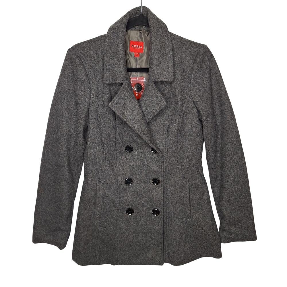 Guess Dayna Core Peacoat Wool Blend Double Breasted Gray Small Academia Preppy